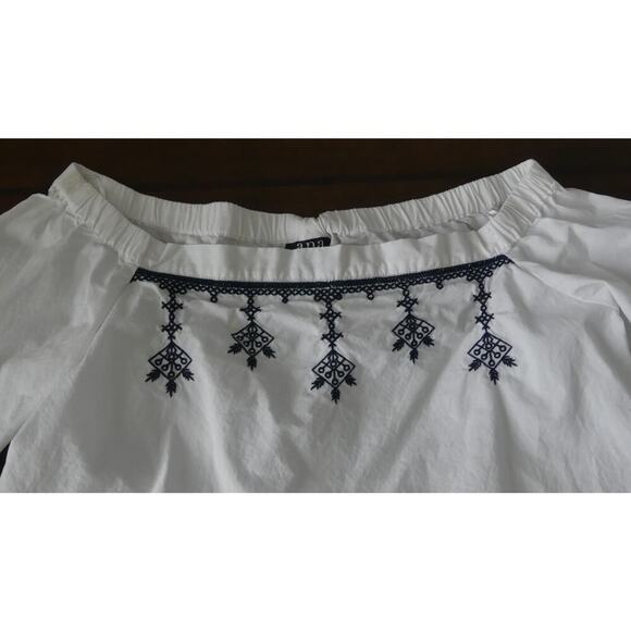 Ana Off Shoulder White Cotton Top Embroidered Bell Sleeve Flowy Shirt Size M - Picture 2 of 9